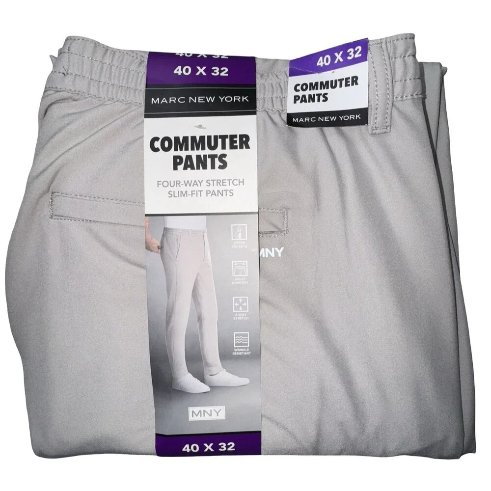Marc New York Mens Pants Size 40x32 Gray Men's 4-Way Stretch Slim-Fit Commuter